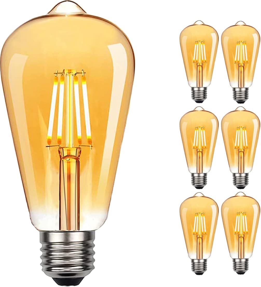 NUODIFAN Retro edison light bulbs, 6 LED Edison lamps warm white retro bulbs e27 are ideal for nostalgia and retro lighting of family coffee bars