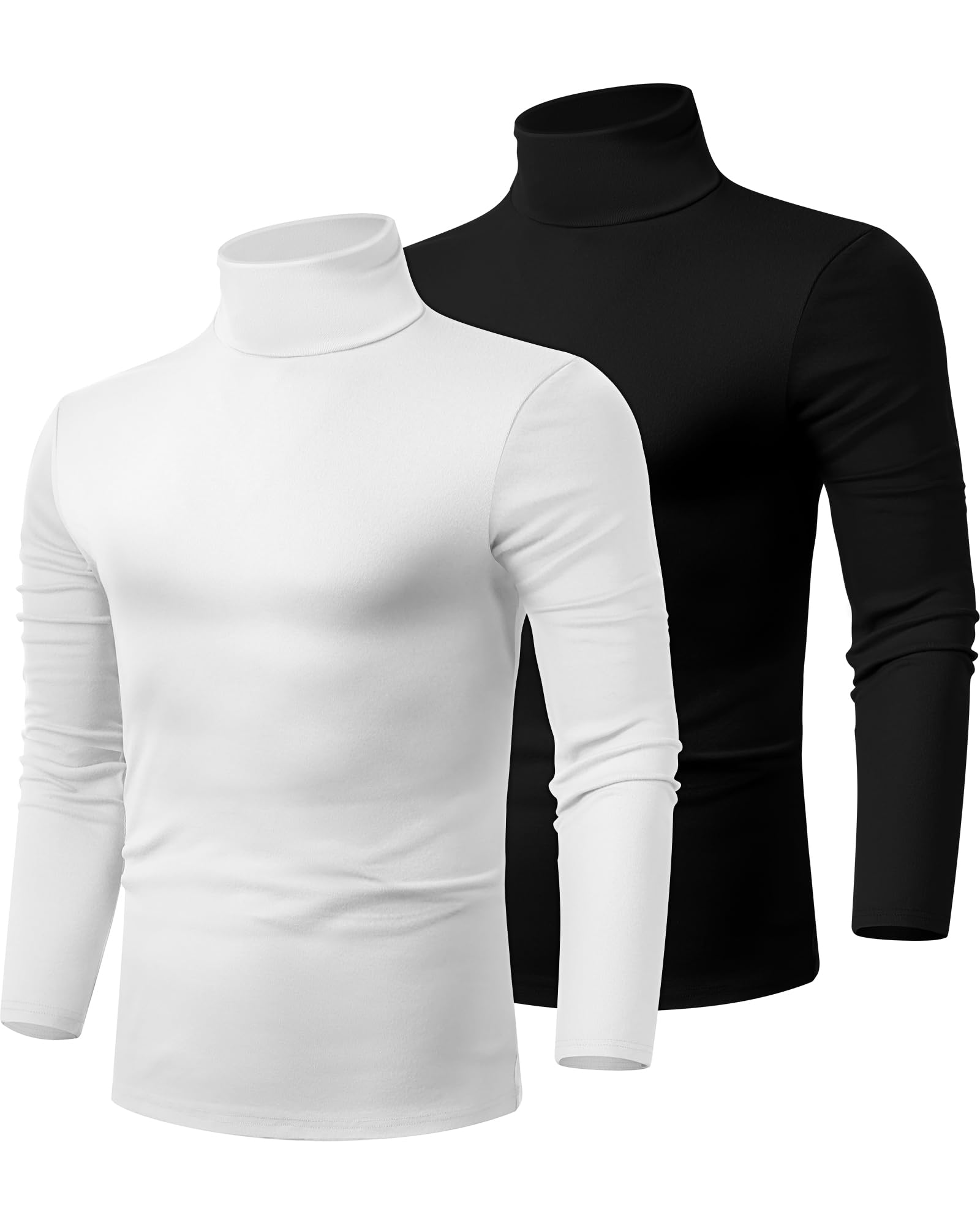 Ficerd2 Pack Men's Turtle Neck Shirts, Lightweight Cotton Pullover Sweater Slim Fit Mock Turtleneck Knitted Long Sleeve Tops