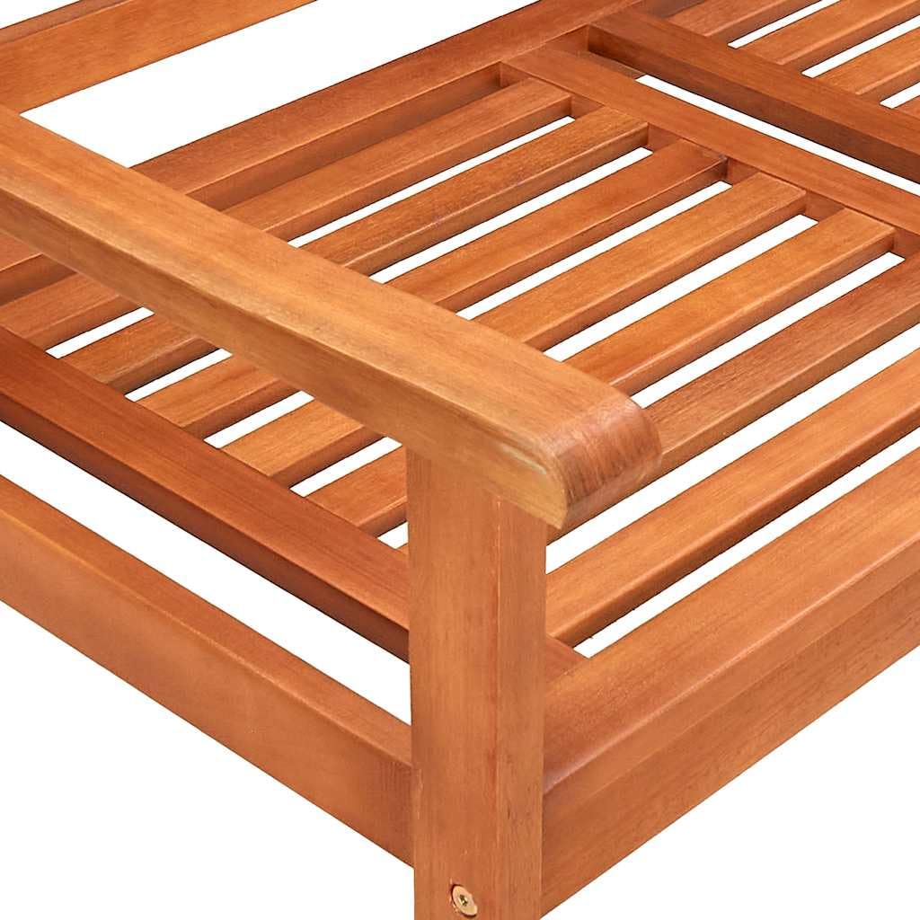 Banco de jardín de eucalipto macizo de 120 cm, 2 plazas, con cojín para terraza y balcón, estructura de madera maciza robusta con asiento ergonómico, incluye cojín acolchado para