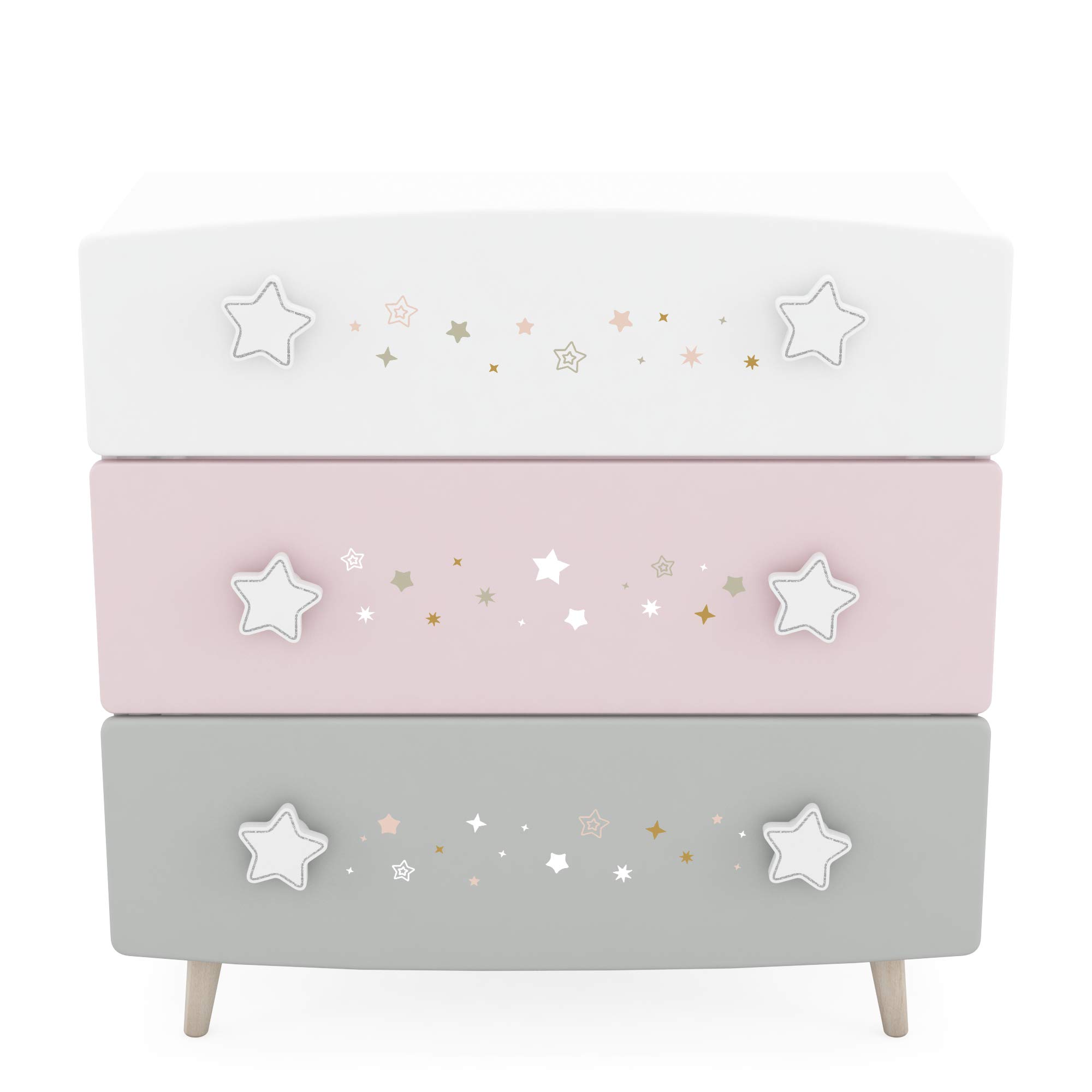 Demeyere Commode Chambre Enfant et Bébé - Poignées Etoiles et Décor à Paillettes – Meuble Rangement Enfant Qui s’Intègre à Notre Collection de Meubles de Chambre d’Enfant