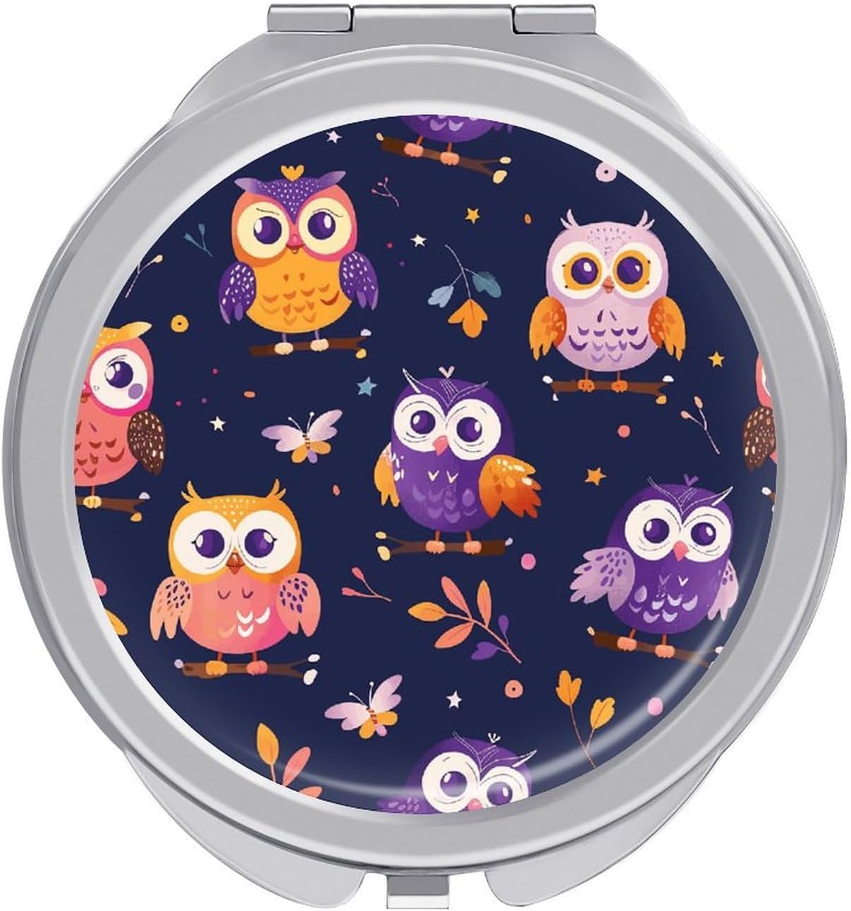 Cartoon Owl Pattern Portable Makeup Mirror, Sided Travel Hand Mirror Mini Folding Mirror for Precise Makeup Women Daily Use