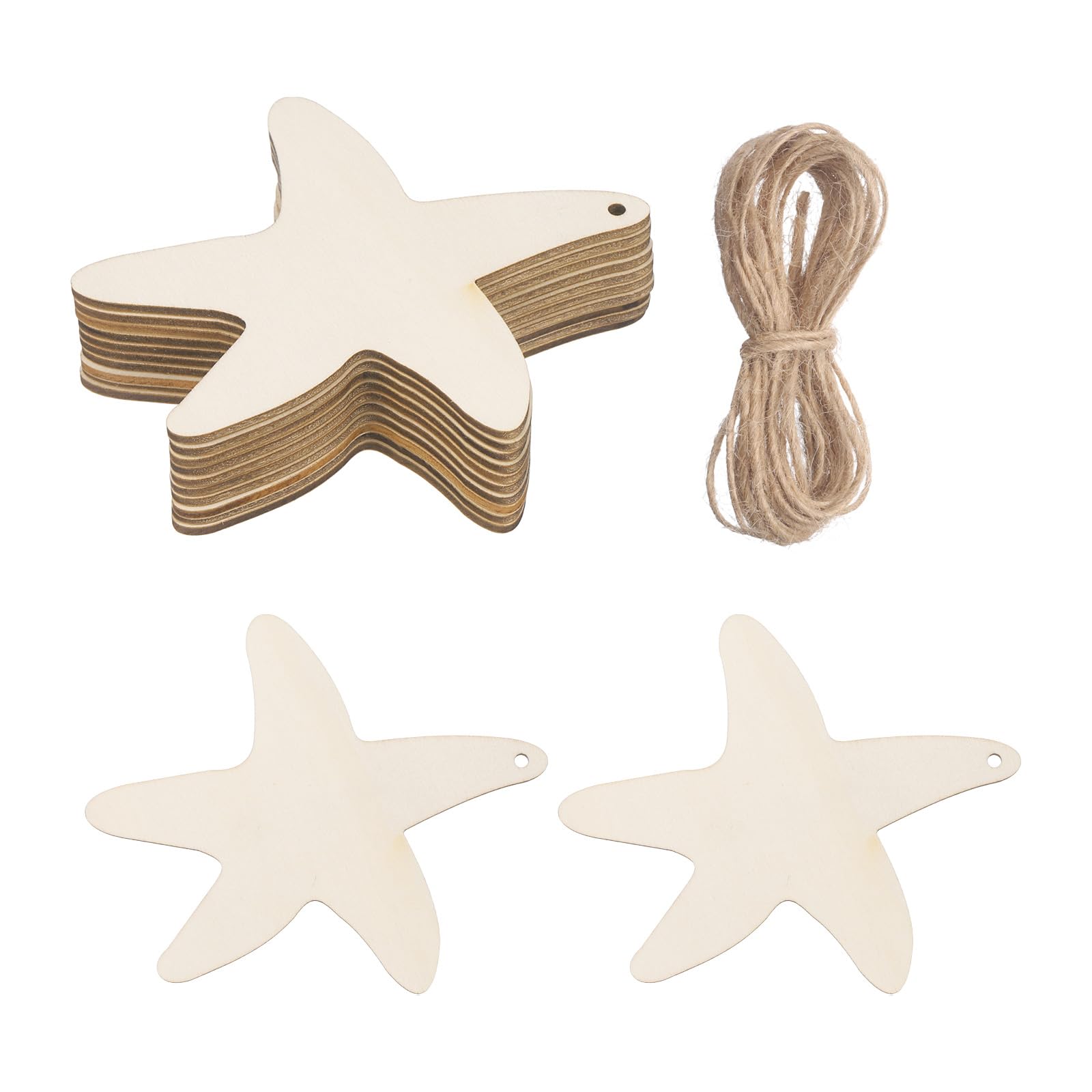 YELARXI 10Pcs Starfish Wooden Tag, Wood Cutout Blank Wood Slices Hanging Ornaments for Painting Christmas Birthday Wedding Party DIY Crafts Beach and Nautical Decorations