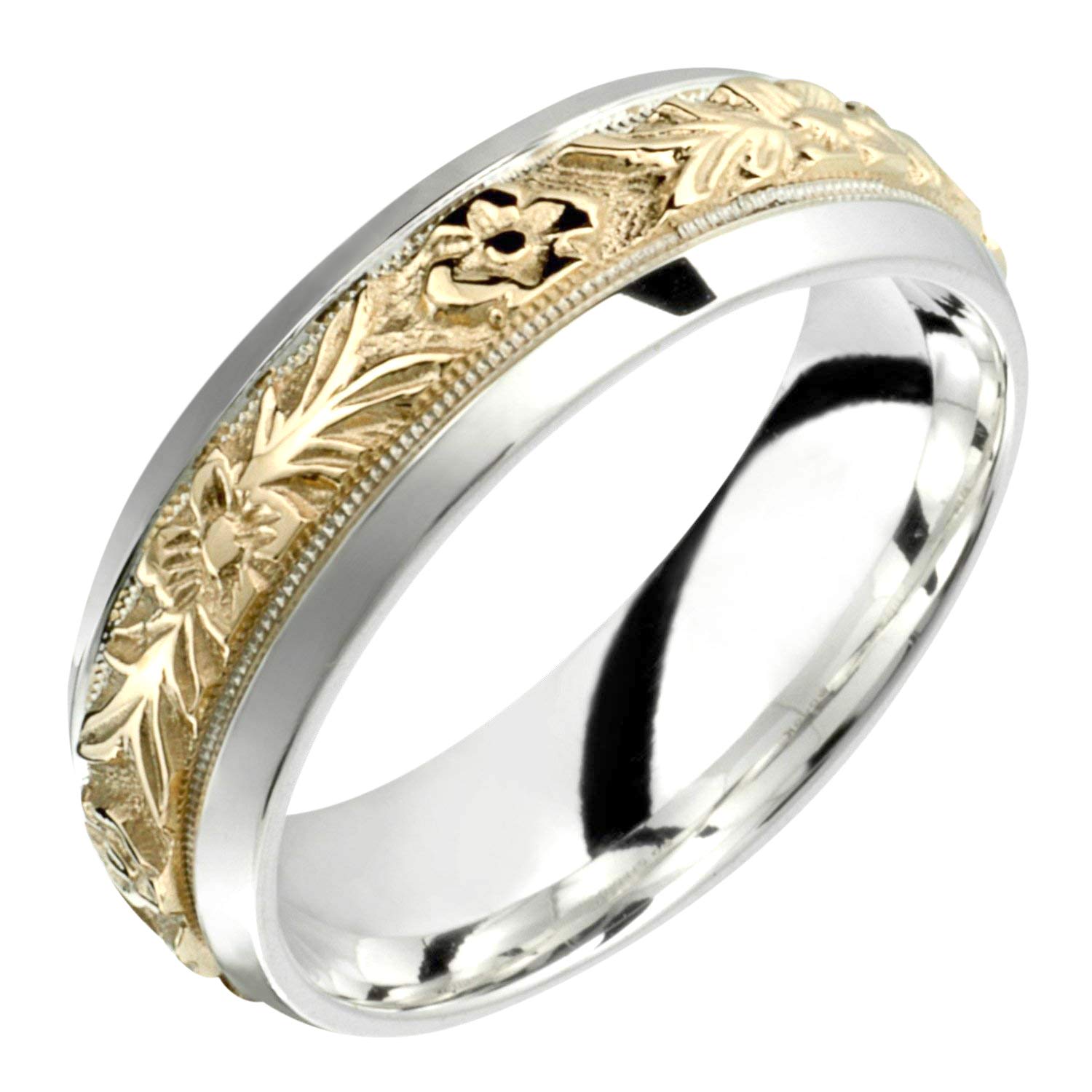Alain Raphaeltwo-tone sterling silver & 10K yellow gold 7 millimeters wide wedding band ring