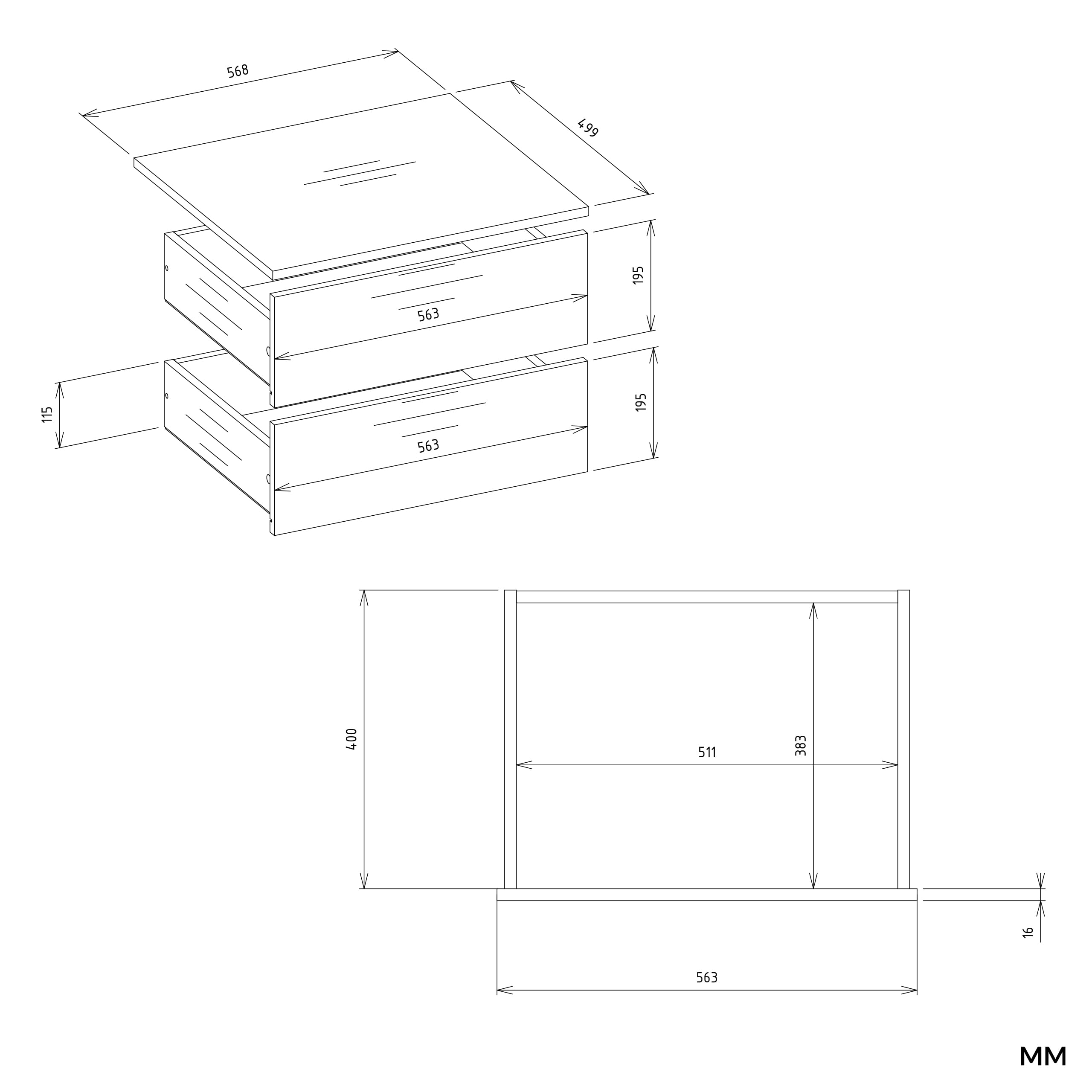 CDF Schubladenmodul Weiß 2 Schubladen – Einsatz für Kleiderschrank, Schubladeneinsatz Garderobe, Schrank Organizer, Schubladenblock für Kleiderschrank System, 2er Set Einsatzmodul