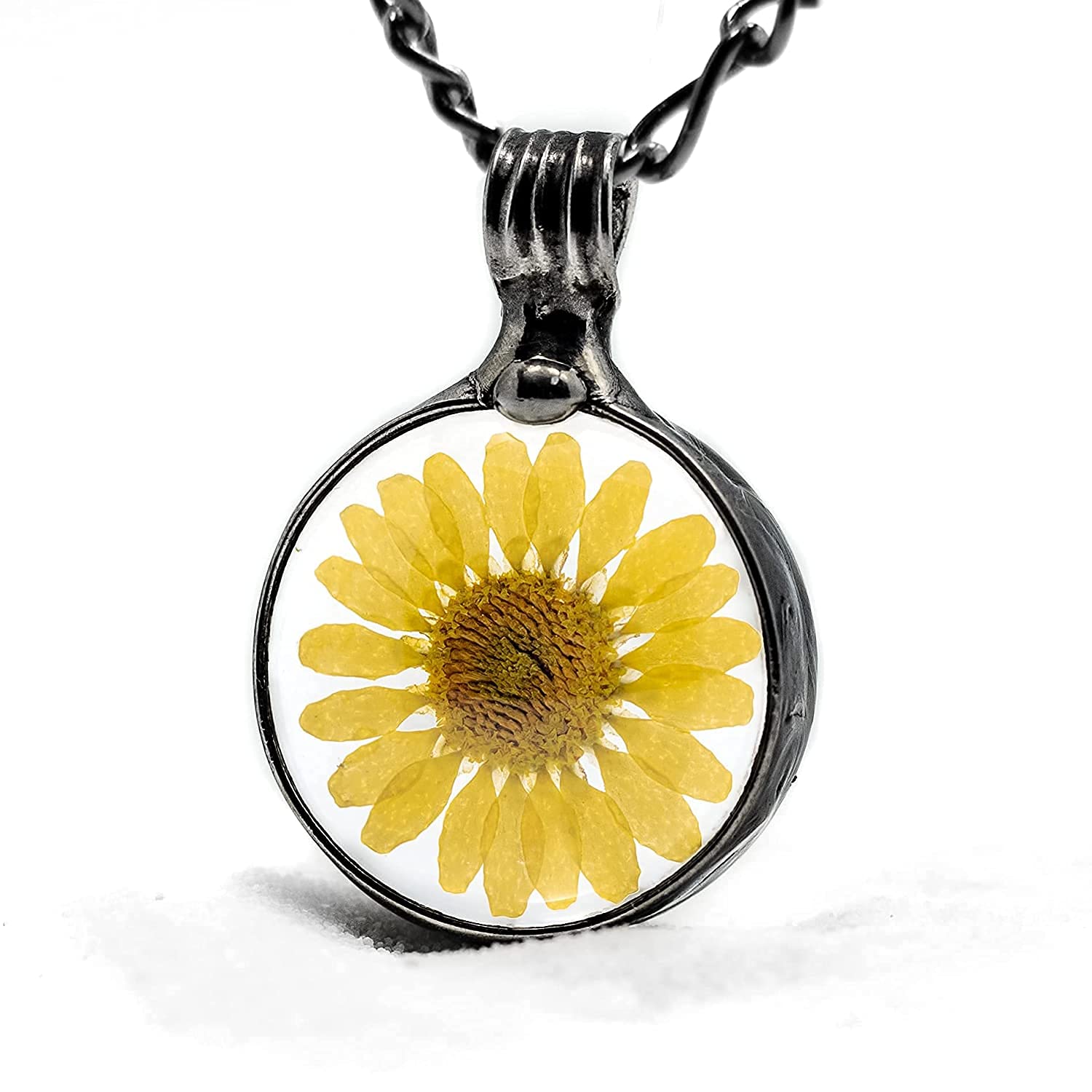 Bayou Glass ArtsTM Sunflower Necklace for Women, Bright Yellow Real Pressed Flower Pendant, Handmade with Quality Glass, Terrarium Jewelry for Her, Birthday Gift for Mom, Artisan Hand Crafted (28gm)
