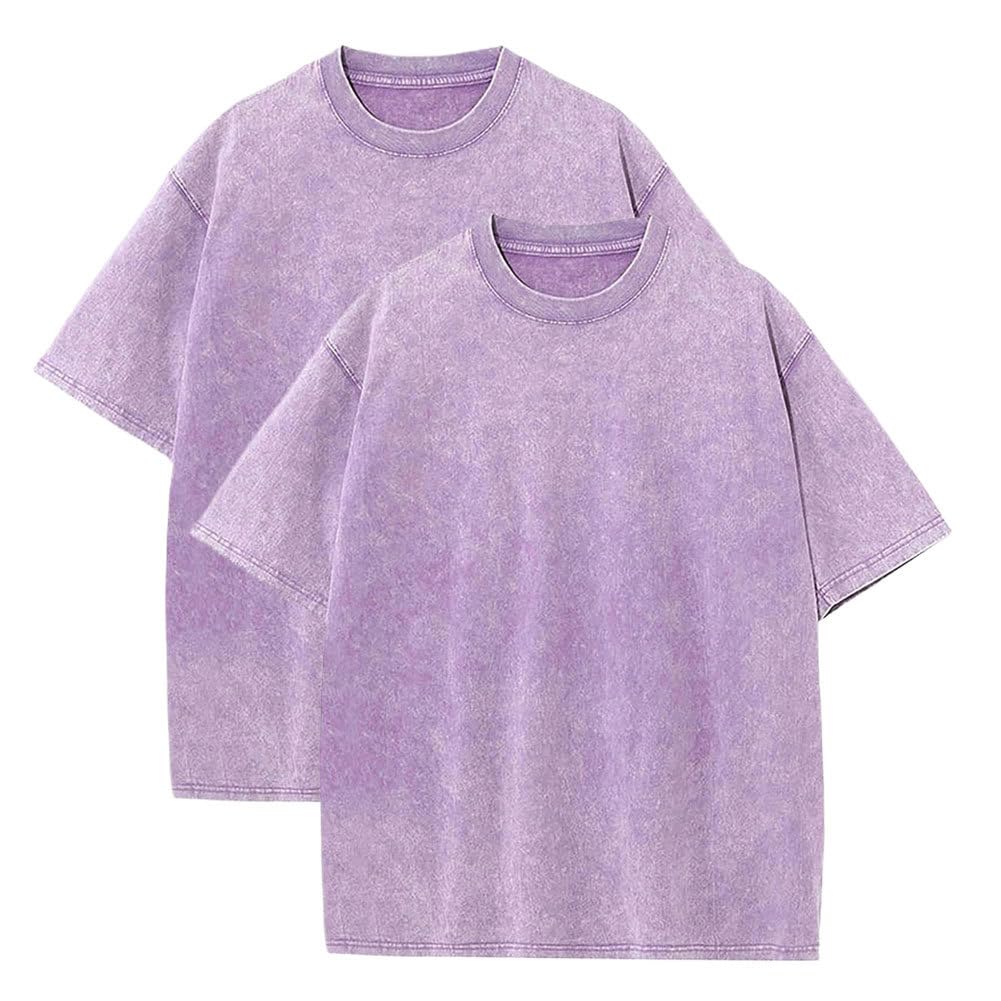 Botong Pump Covers T-Shirts Workout T Shirts for Men Oversized Gym Loose Fit Tshirt Vintage Heavyweight Tee 2pcs Purple 5XL