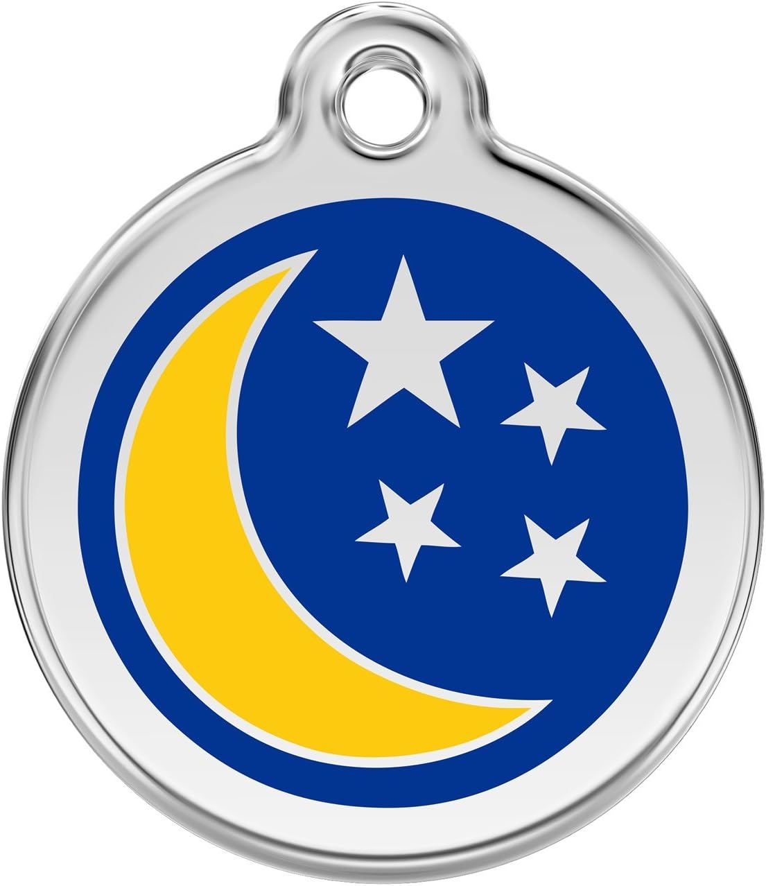 Red Dingo Custom Engraved Stainless Steel and Enamel Dog ID Tag - Moon & Stars (Large)