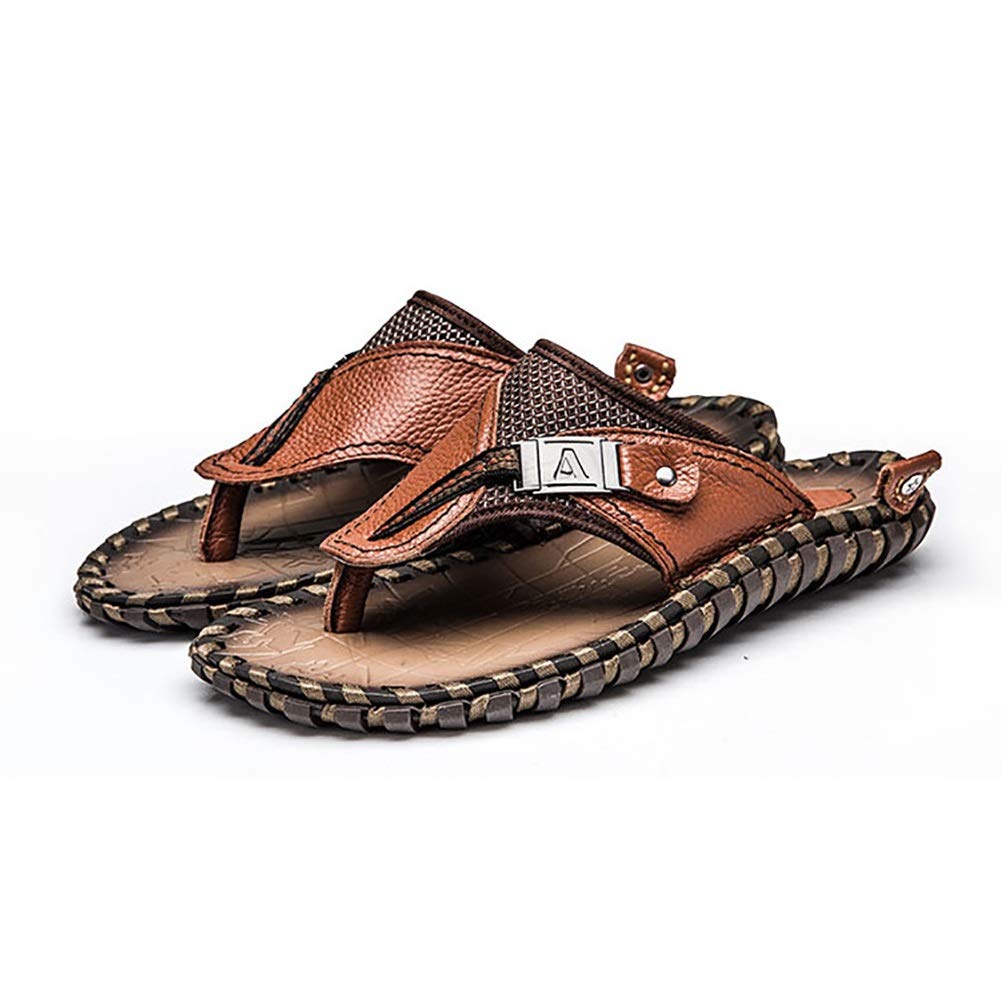 G&F Klapki letnie buty plażowe ze skóry bydlęcej wygodne gumowe miękkie dno wypoczynek (kolor: brązowy, rozmiar: 39)