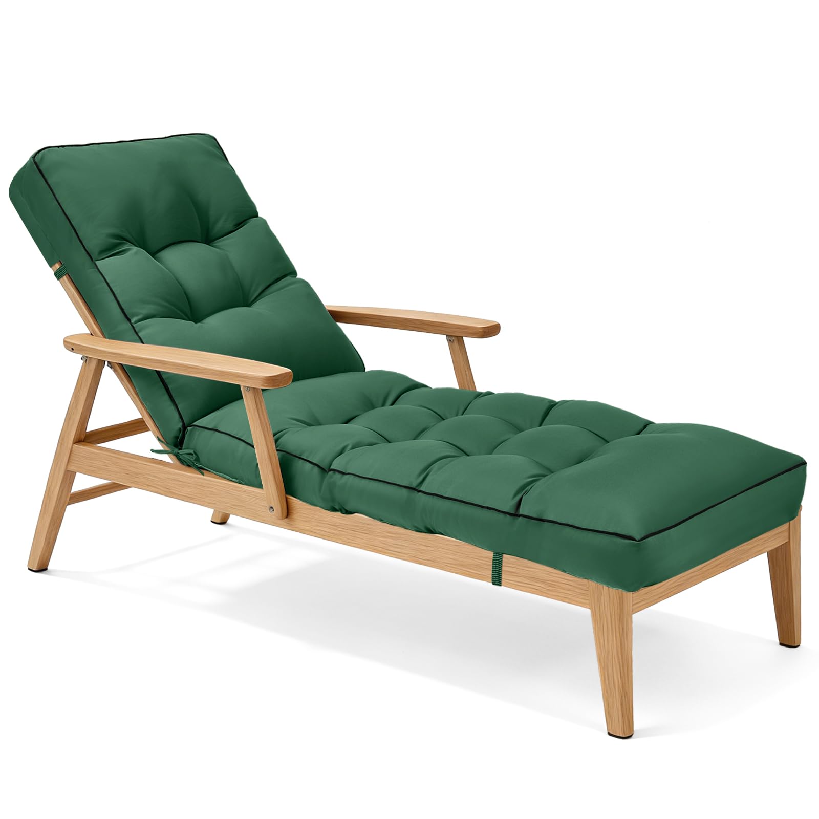 Lounge Chair Cushion,Sun Lounger Cushion Waterproof 195*50*8cm,Thicken Shredded Memory Foam Recliner Rocking Chair Cushion with Anti-slip Ties,Indoor Outdoor Poolside Furniture Garden Chaise (green)