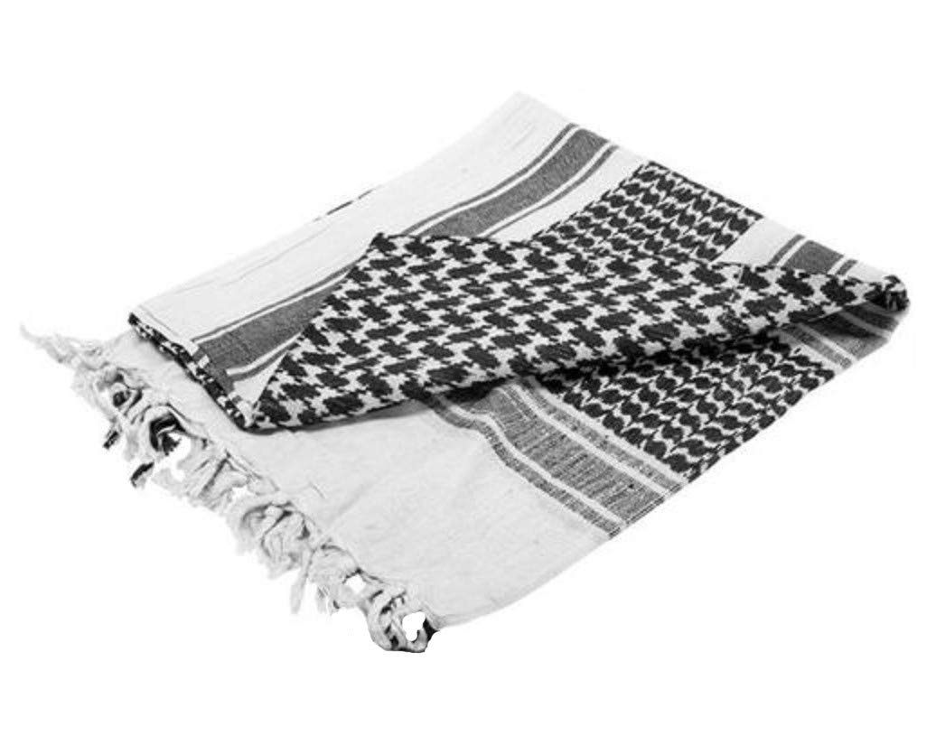Swift Wear Men's Protective SAS Army 100% Cotton Military Desert Tactical Neck Head Keffiyeh Wrap Combat Sun Hat Scarf Shemagh (White & Black)