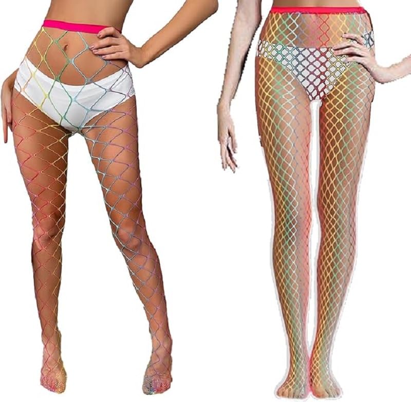 Rainbow Fishnet Stockings Womens Fishnet Stockings Tights Fishnets Leggings for Women Sexy Mesh Pantyhose Costumes