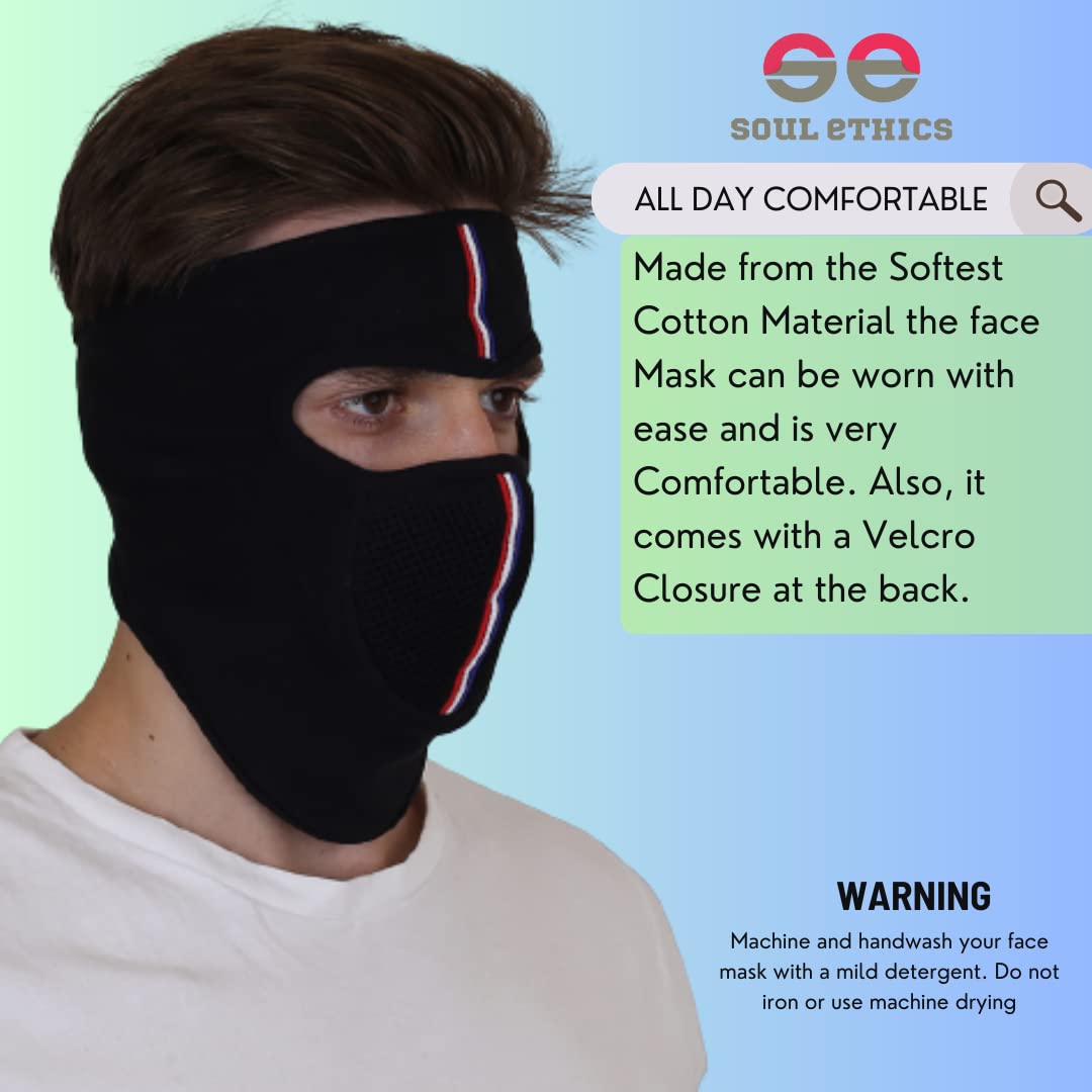 SOUL eTHICS Air Filter Mesh Breathable Pure Cotton Summer Full Face Mask for Biker, Face Protection Mask, Summer Face Cover, Winter, Dust Protection Mask, Helmet Mask for Bikers (Black Plain Mask) 2