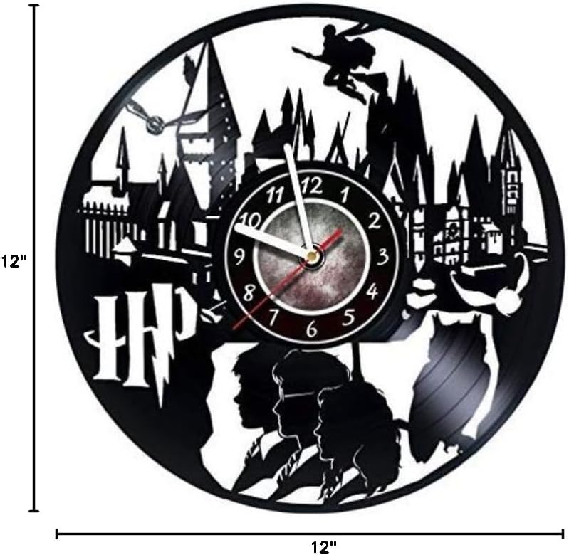 Harry Potter Wizarding School Vinyl Record Wall Clock, Black, 12 inch, Silent Movement, Easy Installation, Limited Edition