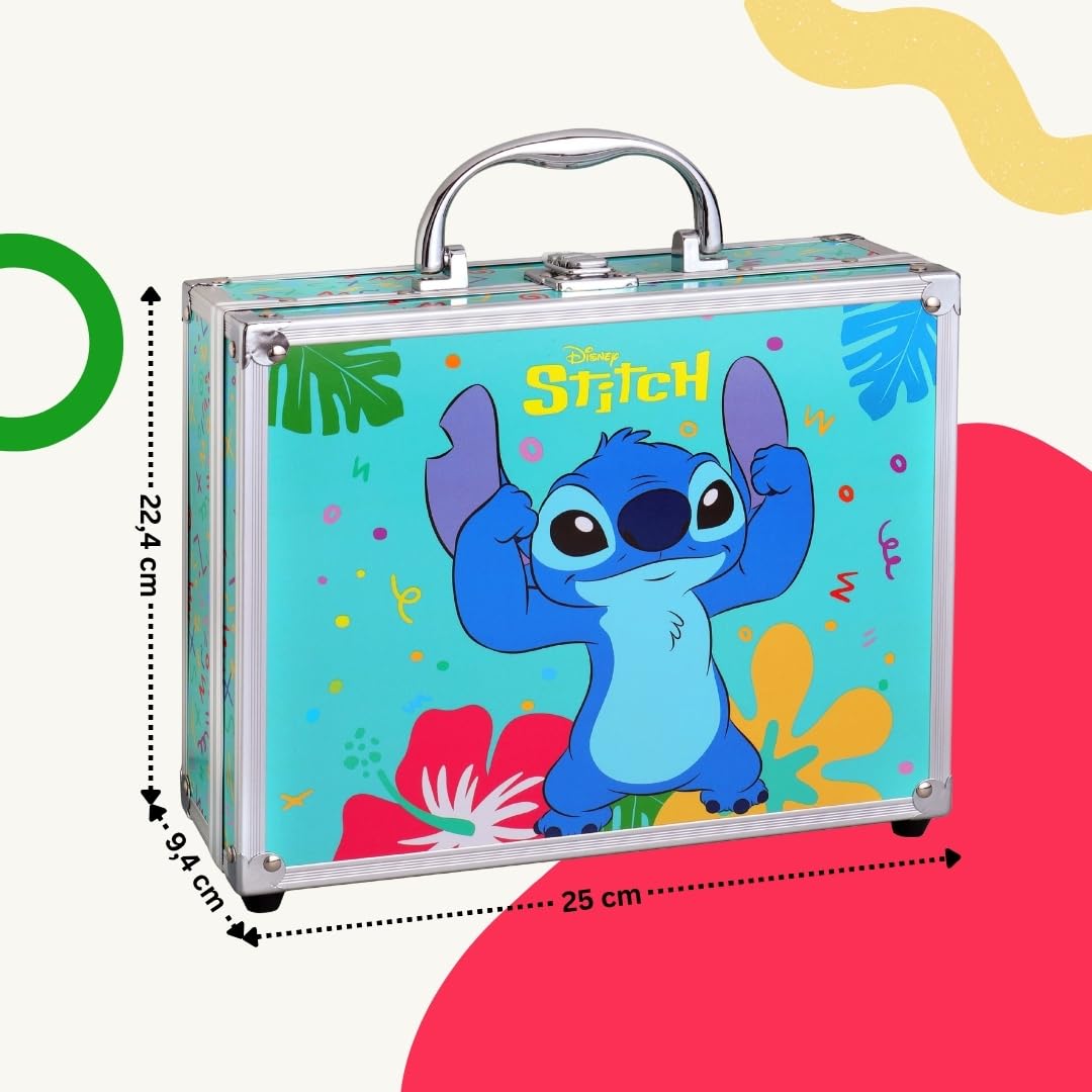 Stitch - Valigetta per trucchi apribile | Set da trucco XXL per bambini con lucidalabbra, ombretto, smalto, fard e accessori – Beauty case con specchio in design Stitch, adatta ai bambini