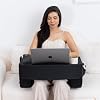 TabCouchCaddy Reading Pillow for Gaming – Extra Large Lap Desk & Arm Rest with Cup & Phone Holder, Adjustable Heights, Laptop Support, Large Pockets – Comfortable for Work, Gaming & Crocheting (Black)