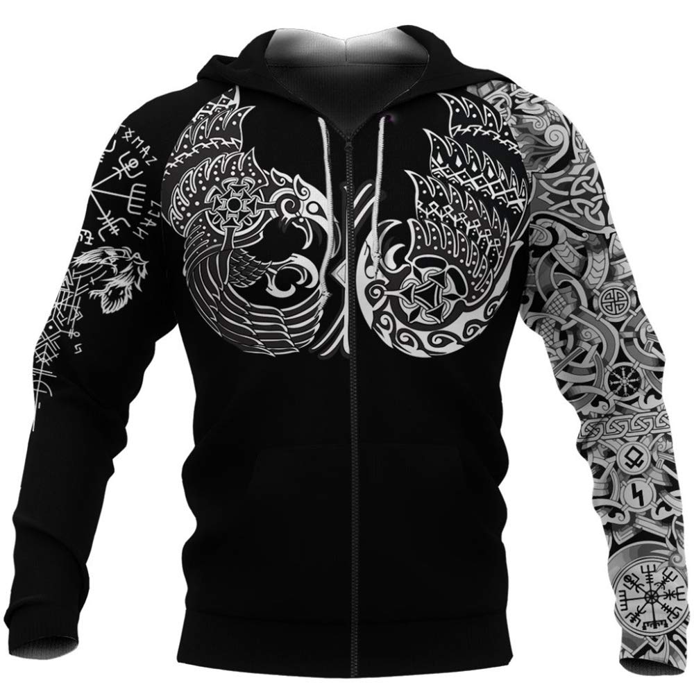 Sweat à capuche Viking Odin Crow imprimé 3D vintage sweat Harajuku pour homme