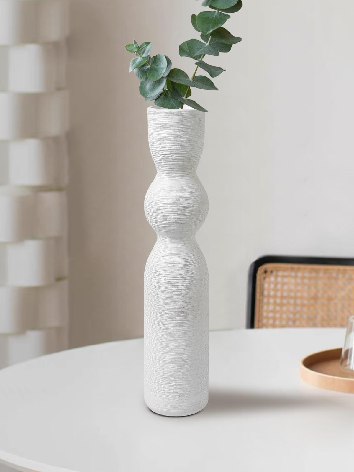 White Ceramic Tall Vase, 38cm Minimalist Style Flower Vases for Home Office, Party, Wedding Decorative, 38 cm