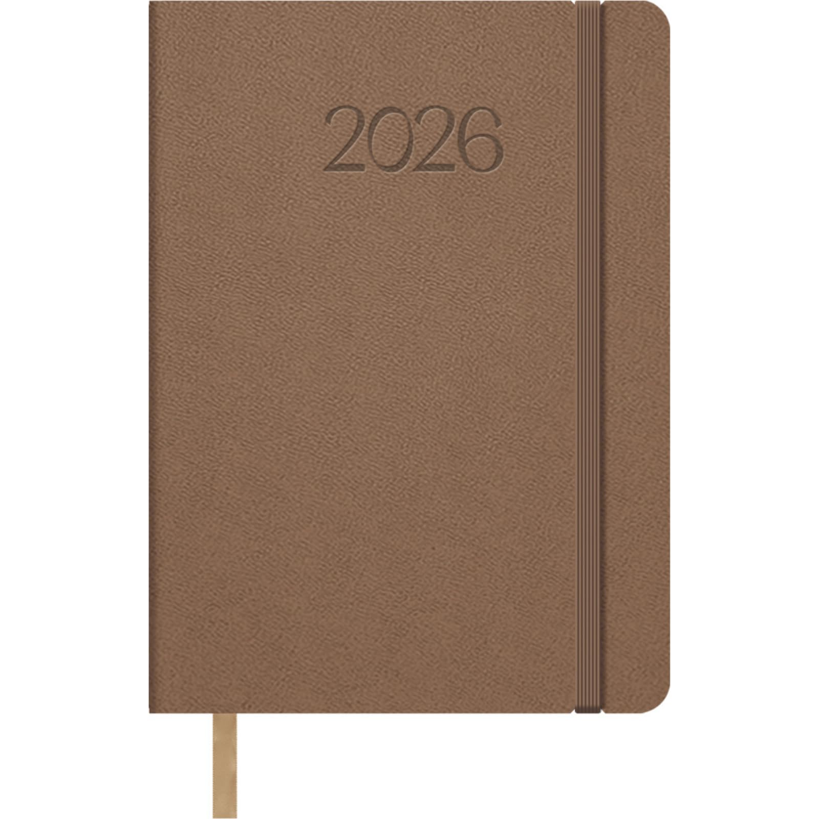 Dohe - Agenda 2026 - Día Página, Tamaño A5 (14x20 cm), Tapa Flexible de Polipiel, Cierre con Goma Elástica, 12 Meses Enero a Diciembre, Planificador Anual en Español - Manhattan Cámel