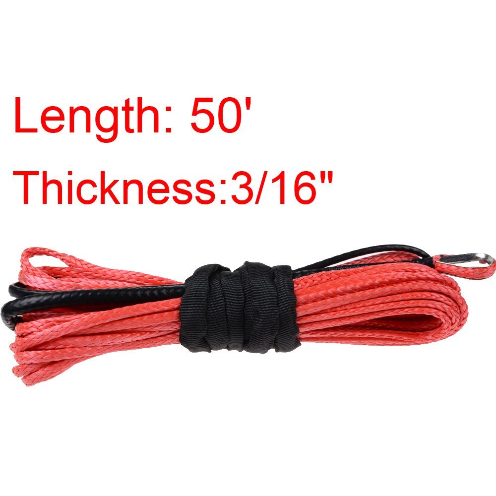 Astra Depot ATV UTV KFI SUV Synthetic Recovery Winch Rope Cable + Hawse Fairlead (50' x 3/16