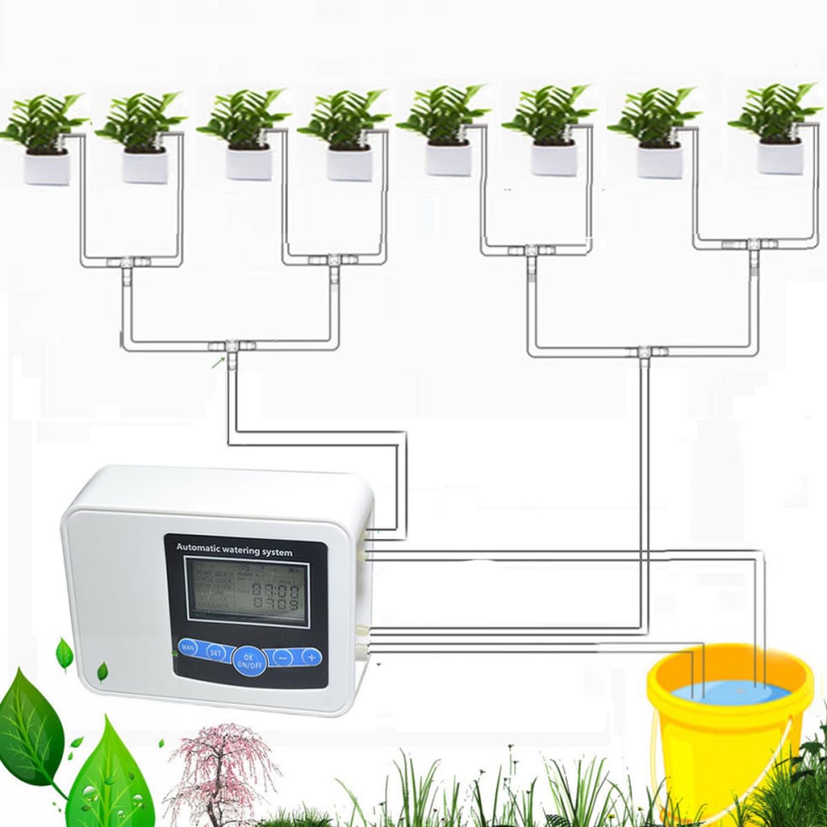 Temporizador de Riego Bomba Doble USB y Solar para Jardín