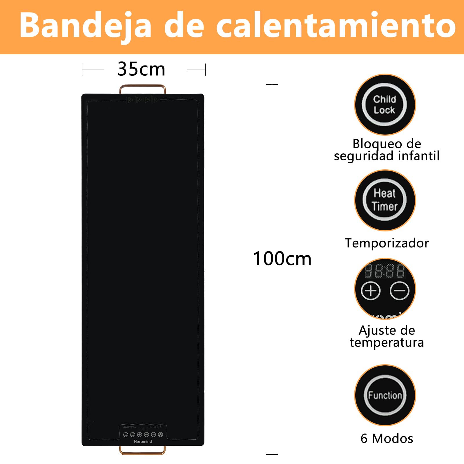 Bandeja de Calentamiento Eléctrico, 100x35cm, 450W Plato Calefactor para Comidas, Mantiene Calientes Platos y Bebidas, Ideal para Restaurantes, Hogar y Buffets