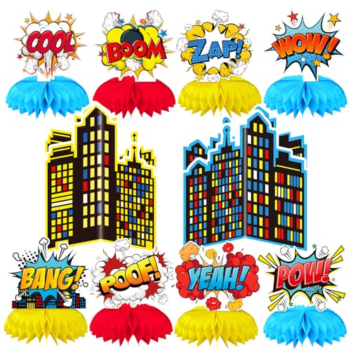 Oiuyamn 10 Pieces Hero Party Decoration Hero Honeycomb Centerpieces 3D Table Topper Standing Decorations Hero-Theme Party Supplies for Birthday Shower Decorations