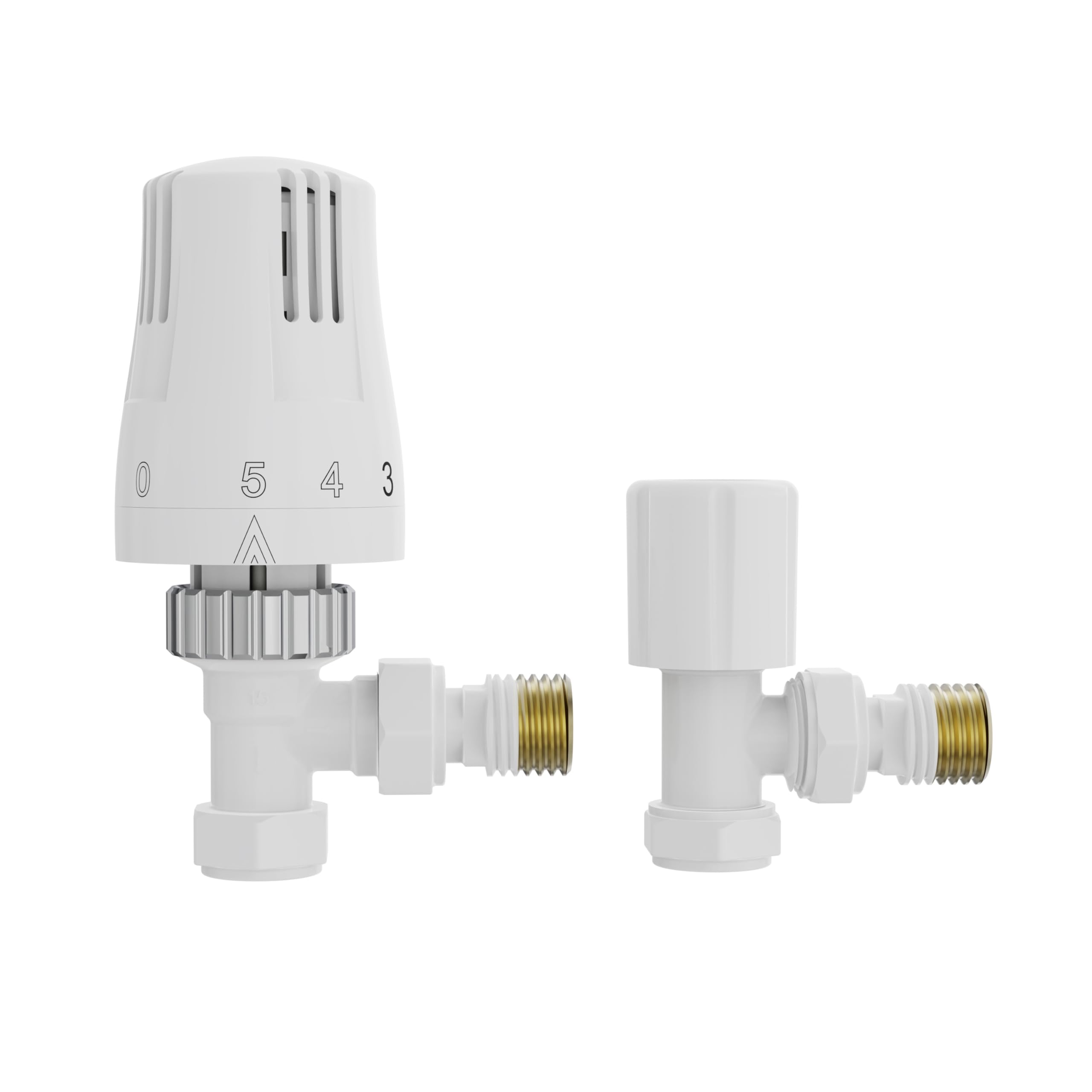 Nrg White Modern Thermostatic Lockshield Angled Radiator Valves 15Mm Central Heating Taps