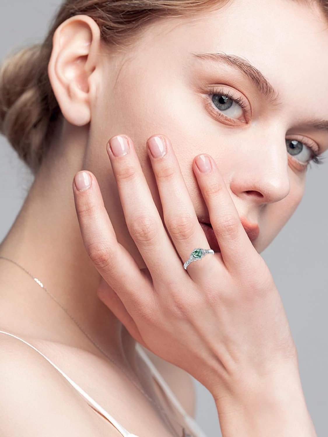 Celtic Trinity Knot Ring for Women 925 Sterling Silver Irish Claddagh Ring with Heart Natural Moss Agate/Birthstone Delicate Promise Ring Anniversary Ring Irish Jewelry for Women - Image 2