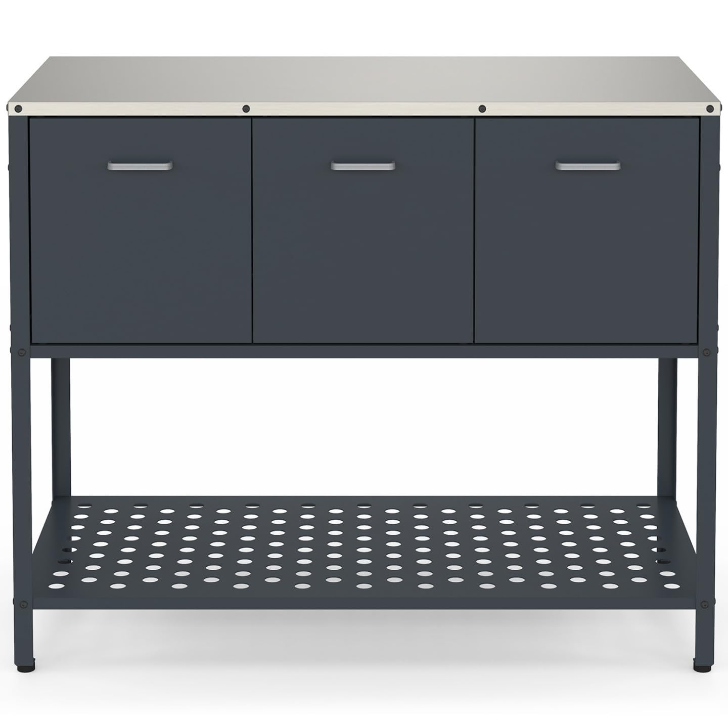 Meuble de Cuisine extérieure Pareo 3 Portes avec étagère en Acier Gris Anthracite