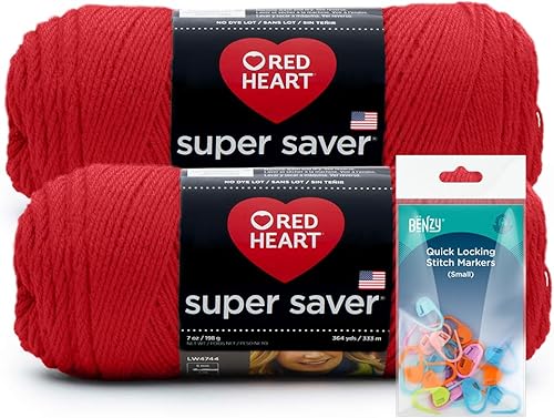 Red Heart Super Saver - Hilo (7 onzas cada uno) con marcadores de punto de bloqueo rápido Benzy (20 unidades) para tejer, ganchillo, proyectos de