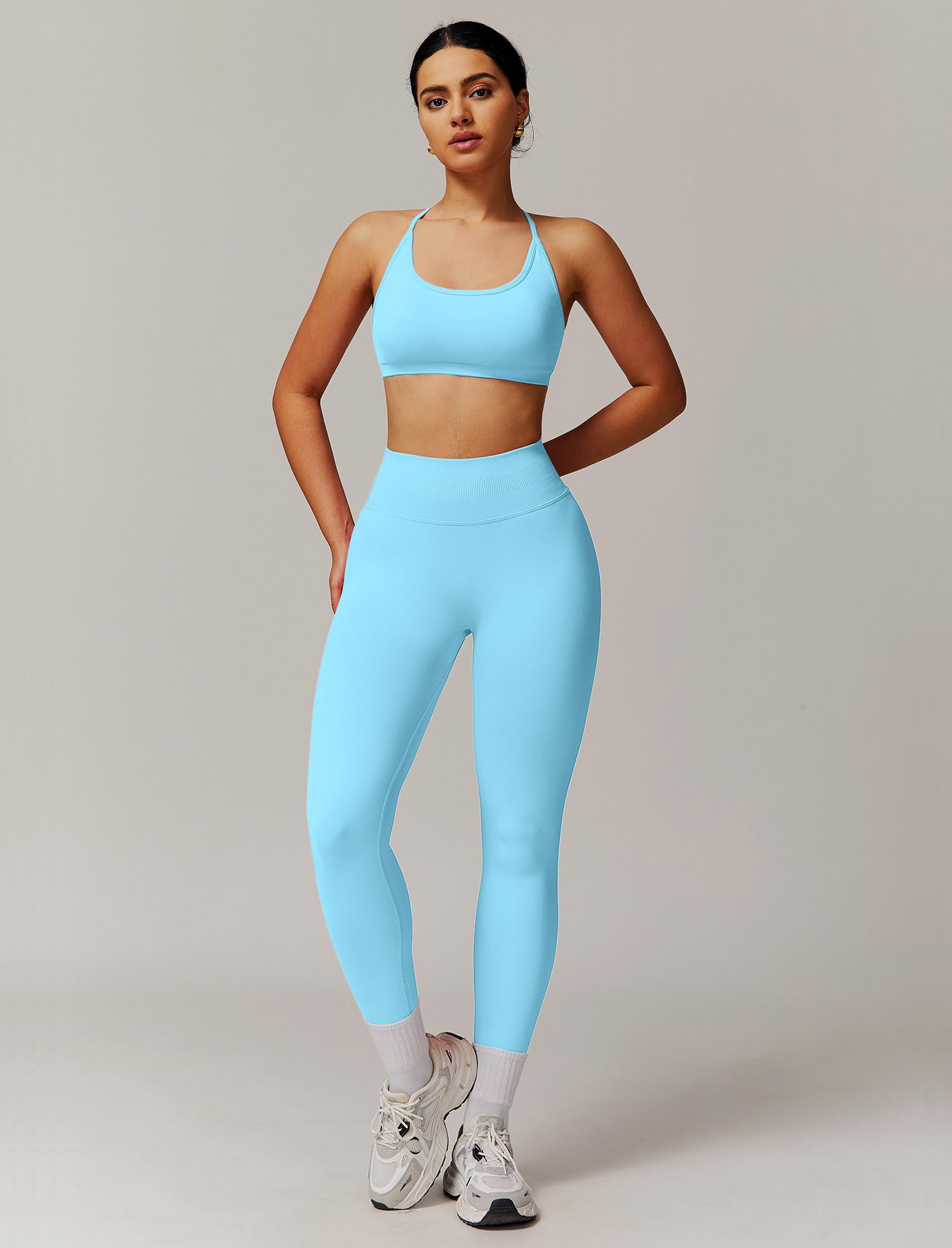 IMEKIS Conjunto de gimnasio de 2 piezas para mujer, yoga, deporte, crossback, sujetador deportivo con cintura alta, pantalones de fitness, ropa de entrenamiento, traje deportivo para correr, pilates