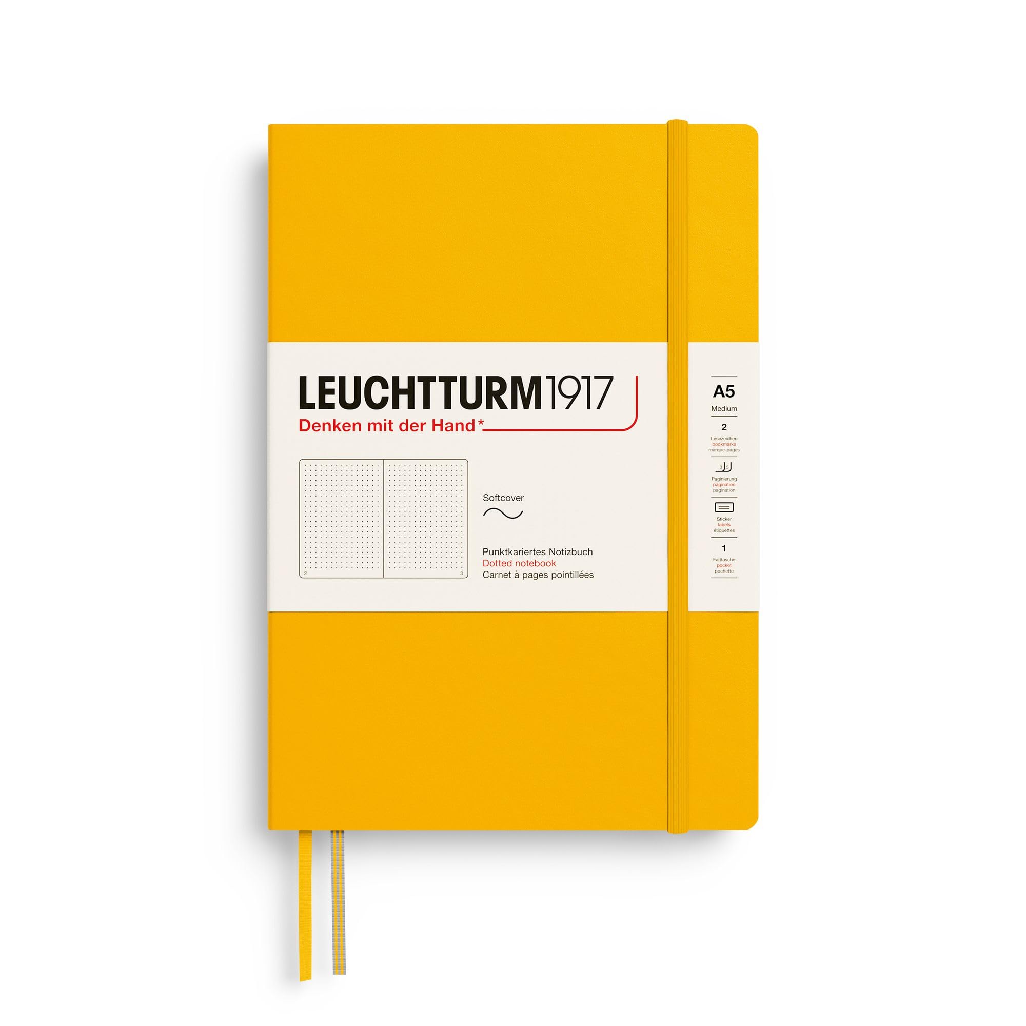 LEUCHTTURM1917 - Notebook Softcover Medium A5-123 Numbered Pages for Writing and Journaling (Sunflower, Dotted)