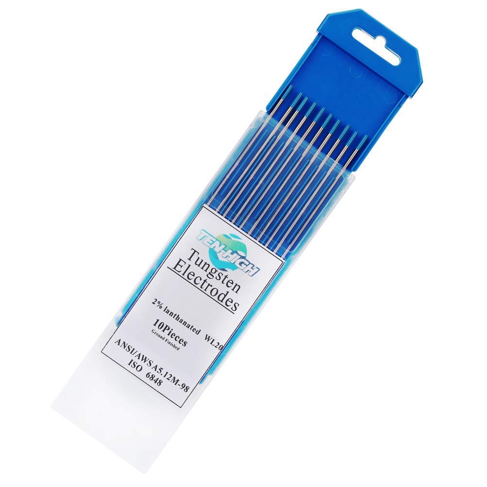 TEN-HIGH Électrodes en tungstène TIG, 2% de Lanthane, WL20 (Bleu), 2,4 mm x 150 mm de 10 pièces par paquet