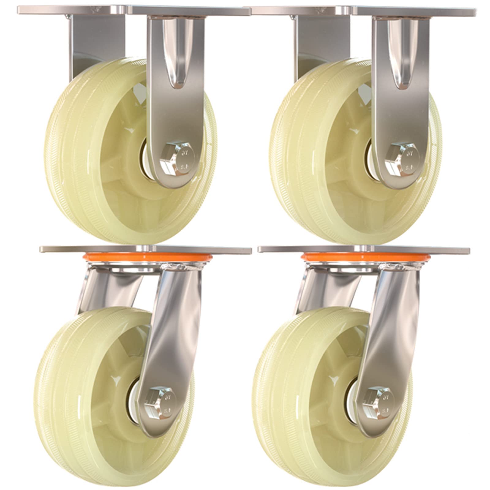 GBRJUYF Heavy Duty C Wheels 4-Pack 4" Nylon Furniture Rollers Silent Portable Trolley Wheels Replacement Wheels with Brake 45mm Wide Industrial Transport Cs