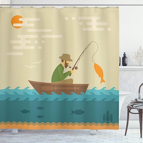 Miniatura 85 de Ambesonne Cortina de ducha amarilla, inspirada en pícnic, temática de los años 50, 60 y 70, estampado de lunares retro, juego de decoración de baño