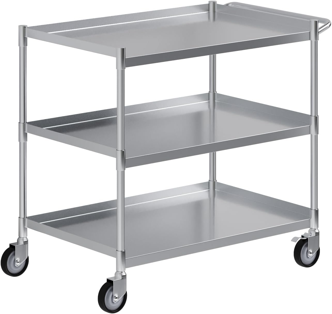 3 Shelf Stainless Steel Tubular Utility Cart | 21 in. Wide X 33 in. Long X 33 in High | Metal Utility Cart on Wheels with Handle | NSF