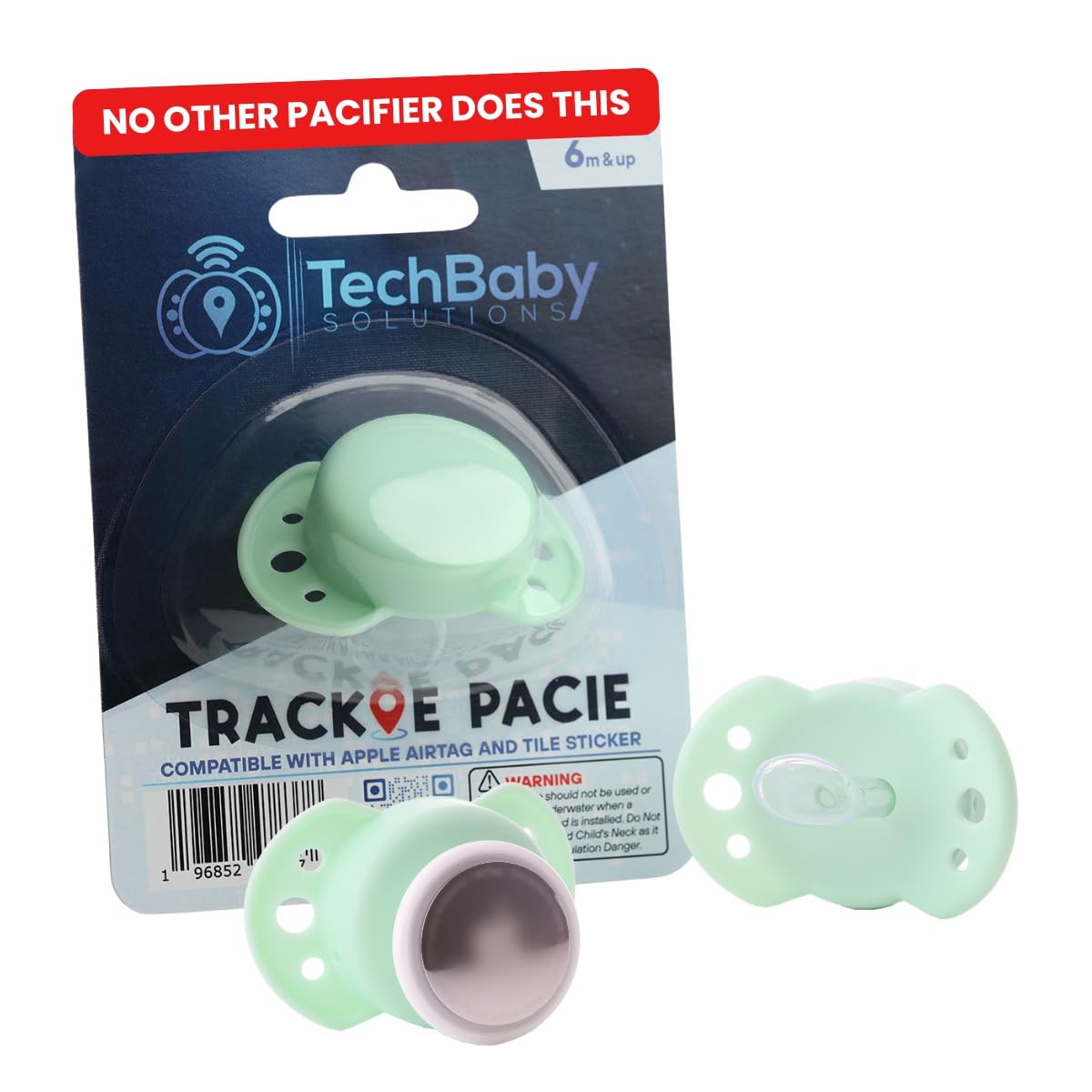 Trackable Pacifier - Compatible with AirTag and Tile Sticker - Baby Pacifier - High Tech & Eco Friendly - Ergonomic Design - Trackie Pacie - 6mon+