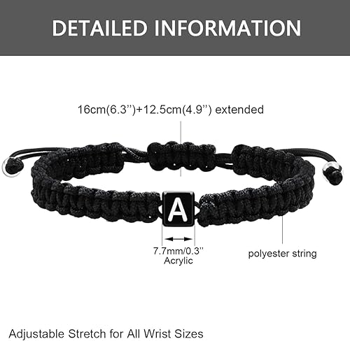 Miniatura 3 de Uloveido Letter A-Z Black String Bracelets for Women and Men, Adjustable Handmade Braided Woven Cuff Surfer Beach Wrap Bracelet Friendship