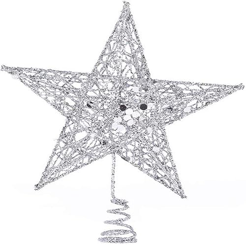 BinaryABC Estrella para árbol de Navidad, adornos brillantes para decoración del árbol de Navidad, 7.9 in (plateado)