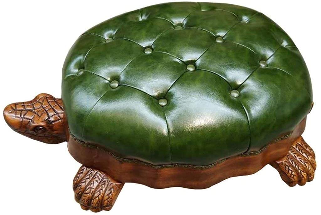 BABYCE Footstool Sofa Stool Wood Ottoman Footstool,Leather Upholstered Vintage Turtle Footrest Stool with Wheels90x60x33cm (Color : Green)
