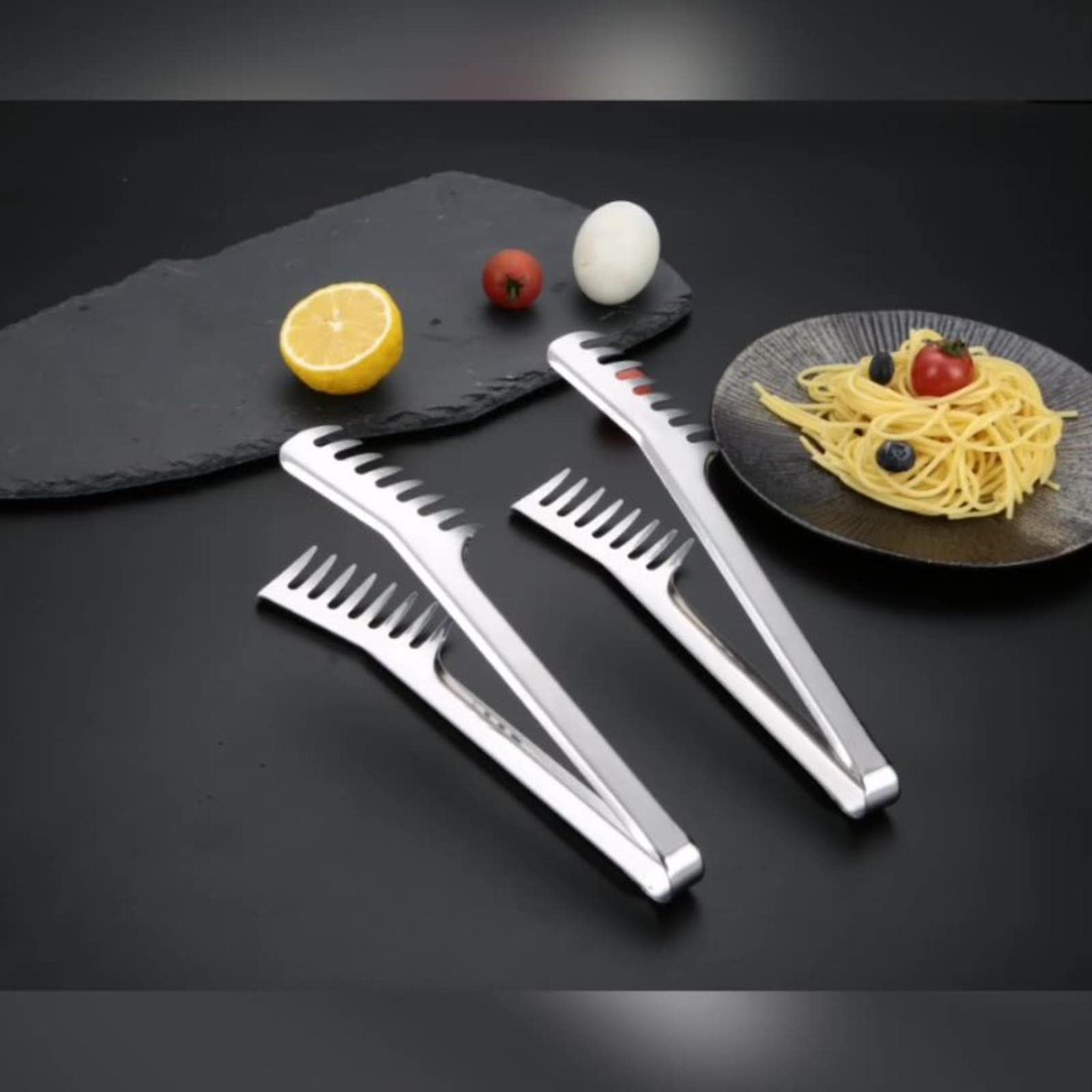 Pinzas para Fideos de Acero Inoxidable de 23 cm, Pinzas para Pasta y Espaguetis, Pinzas para Alimentos, Mango de Acero Inoxidable, Utensilios de Cocina, Accesorios de Cocina (23 cm)