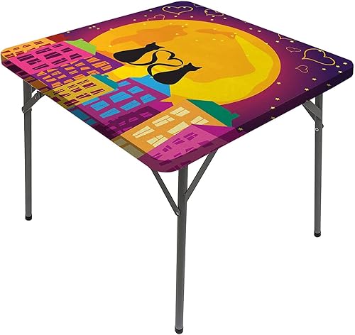 JUNTAIY Mantel con bordes elásticos de animales, diseño de gatos en el techo con forma de corazón, lavable, a prueba de derrames, se adapta a mesas