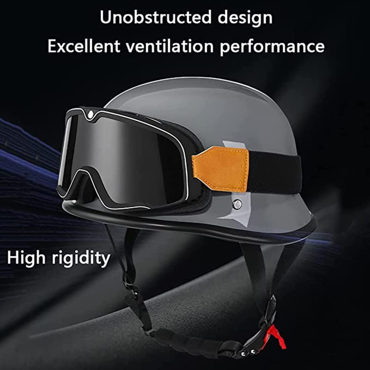 Retro Halbhelm Motorradhelm Deutscher Stil Roller Anti-Collision Helm Mit Persönlichkeit Brille Halbschale Jethelm Für Herren Damen Offenem Helm ECE Zertifizierung