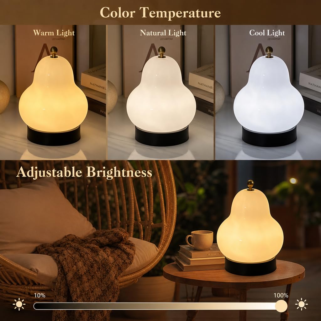 Niedliche Kinderzimmer Lampe Kabellose Ohne Kabel Tischlampe USB Aufladbar Batteriebetrieben Leselampe Dimmbare Akku Obst Design Nachttischlampe Glas Kleine Lampe Touch Dimmbar