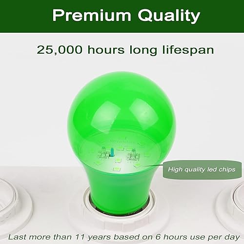 Miniatura 3 de GREENIC Bombilla verde de 9 W (equivalente a 60 vatios), base E26 de 120 V A19, luces LED verdes para dormitorio, porche, vacaciones, fiesta, día de