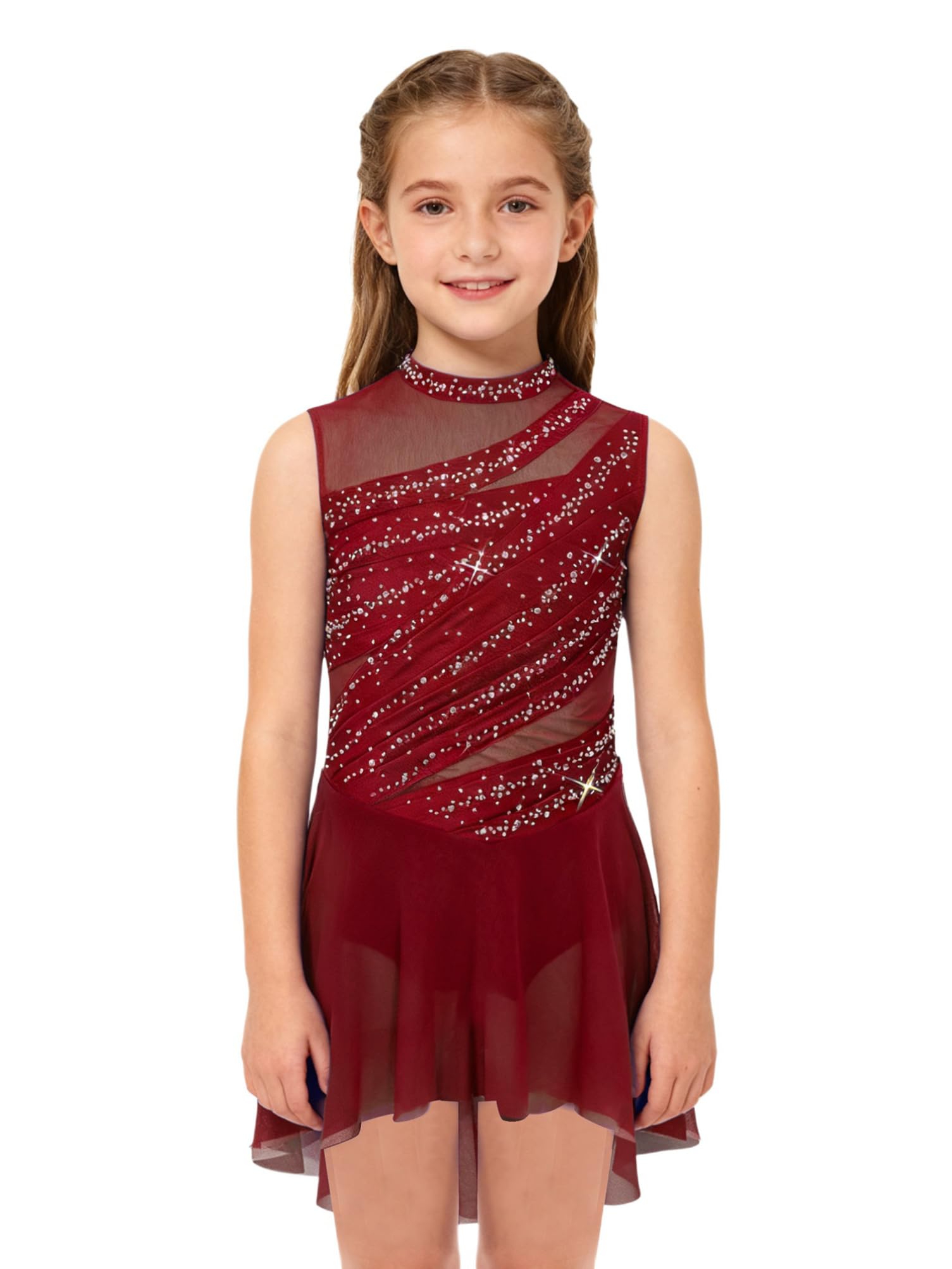 Aislor Vestito da Pattinaggio Artistico Bambina con Paillettes Body da Balletto Danza Classica Leotard Corpo con Gonna Tulle Abito da Ballo Lirico Contemporaneo