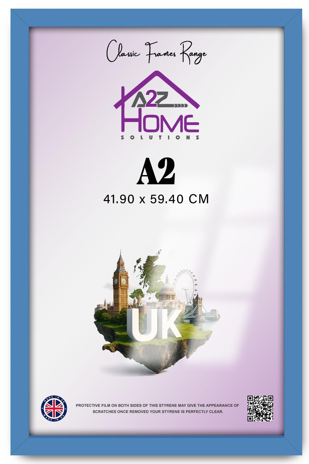 A2Z Home Solutions A2 Wall Frame – 59.4 x 42 cm Poster & Picture Frame with MDF and Shatterproof perspex, Perfect for Artwork, Diplomas, Certificates, Photos – Home, Gallery or Office Display -「Blue」