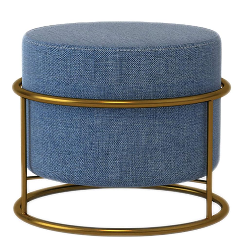 TOMVAES Round Foot Stool Leg Rest Soft Tufted Ottoman, Modern Linen Pouffe Chair Change Shoes Stool Upholstered Footstool for Home, Living Room, Bedroom, Office, Pink (Blue)