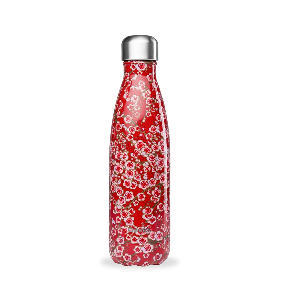 Qwetch, Insulated Originals Bottle, Red Flowers 500 ml, Stainless Steel Water Bottle, 24h Cold and 12h Hot, Leakproof