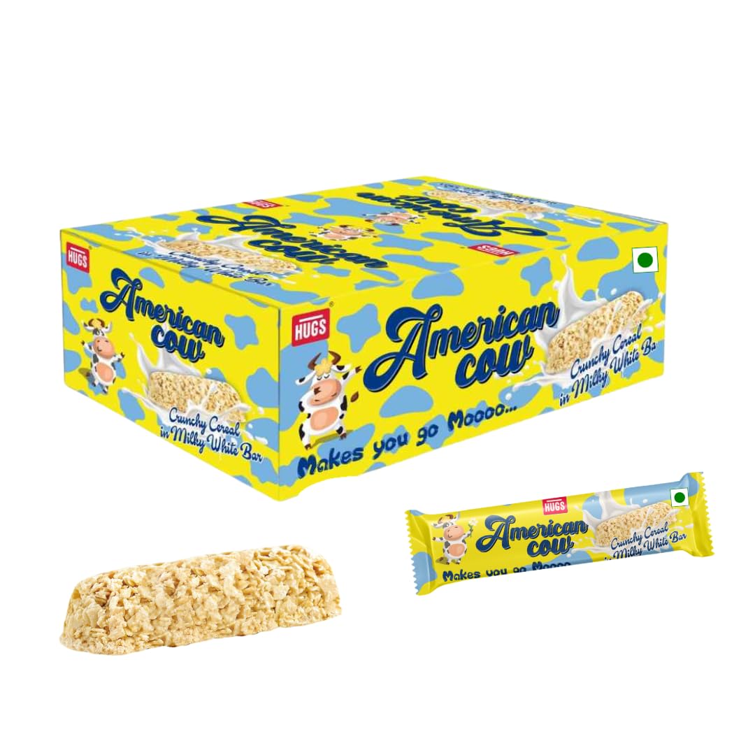 American Cow White Chocolate Cereal Bar | Oat Chocolate, Milky White Chocolates Box for Healthy Snacking (30 pcs)